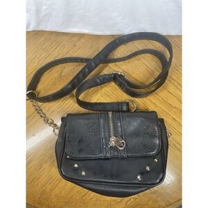 Imoshion Purse/Handbag Black Faux Leather Zipper Studded Adjustable EUC